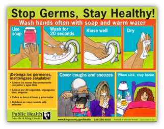 Illustrated poster with pictures of handwashing